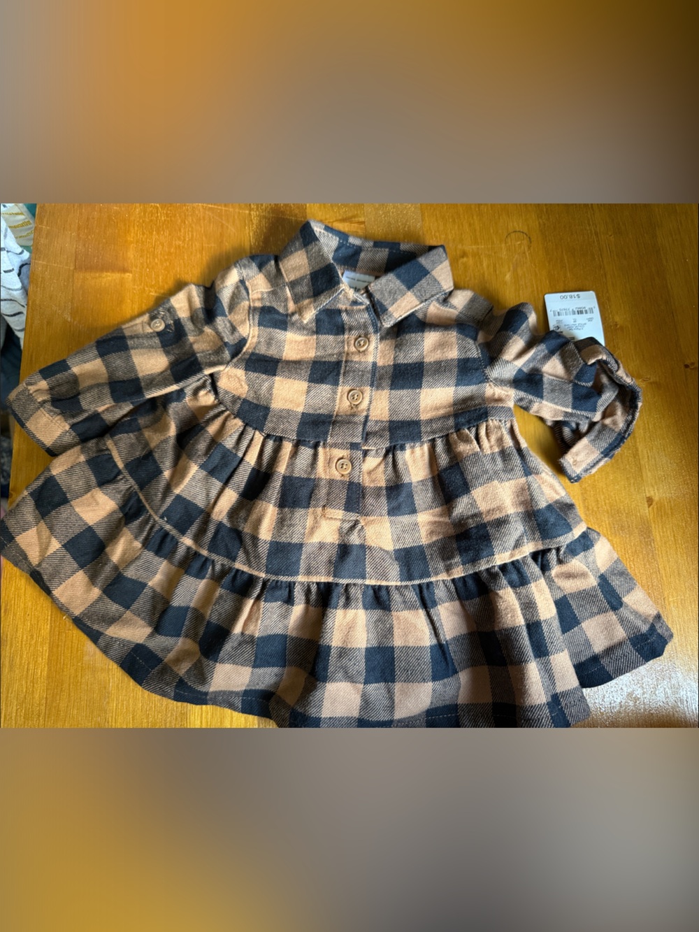 Plaid Button-Front Baby Dress in Brown and Black